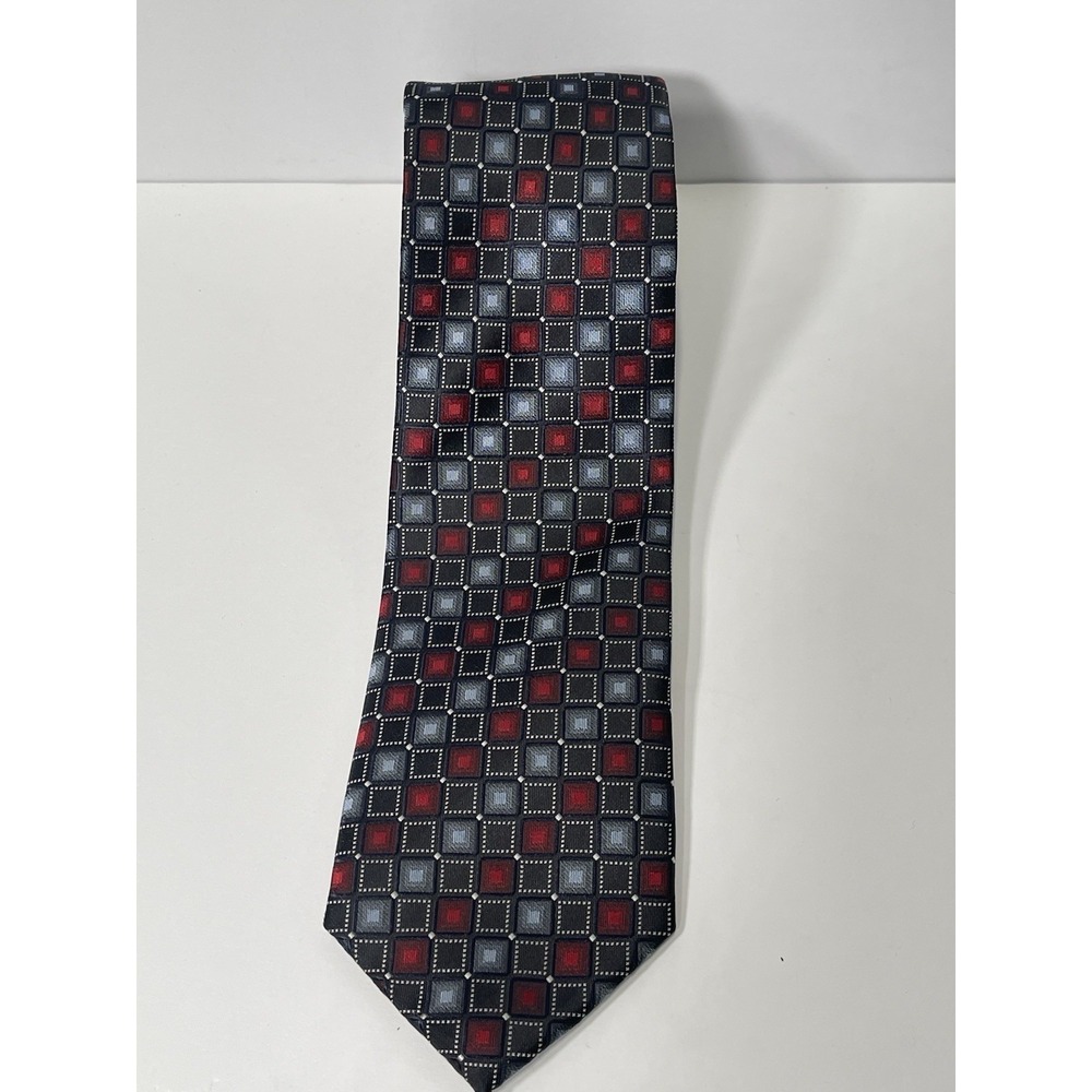 Alexander Julian Colours Geometric Necktie Black Red Gray Polyester